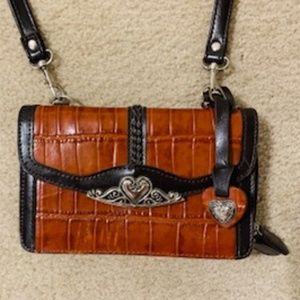 Brighton Light Brown Croc Embossed Structured Purse Organizer Leather